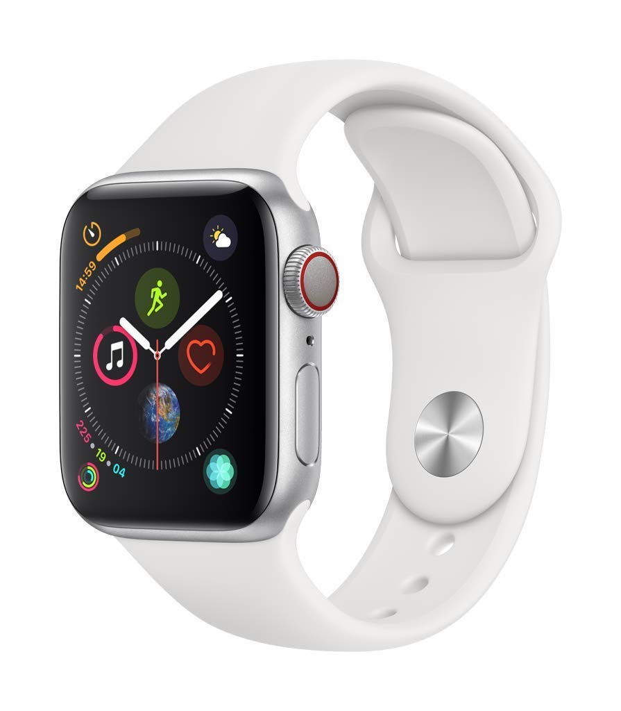Refurbished Apple Watch Series 4 GPS + Cellular 44mm - Silver Aluminum Case with White Sport Band | Smart Fitness Tracker, Heart Rate Monitor & Waterproof Smartwatch for Running, Swimming & Daily Use