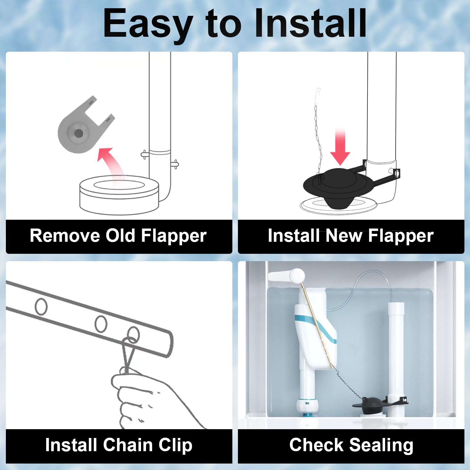2 Pack Universal 2-Inch Toilet Flapper Replacement Kit - High Performance Toilet Tank Flapper with Stainless Steel Chain & Hook, Durable Rubber for Long Lasting Use - Easy to Install Black (Perfect for Home, Hotel, and Office Bathroom Repairs)