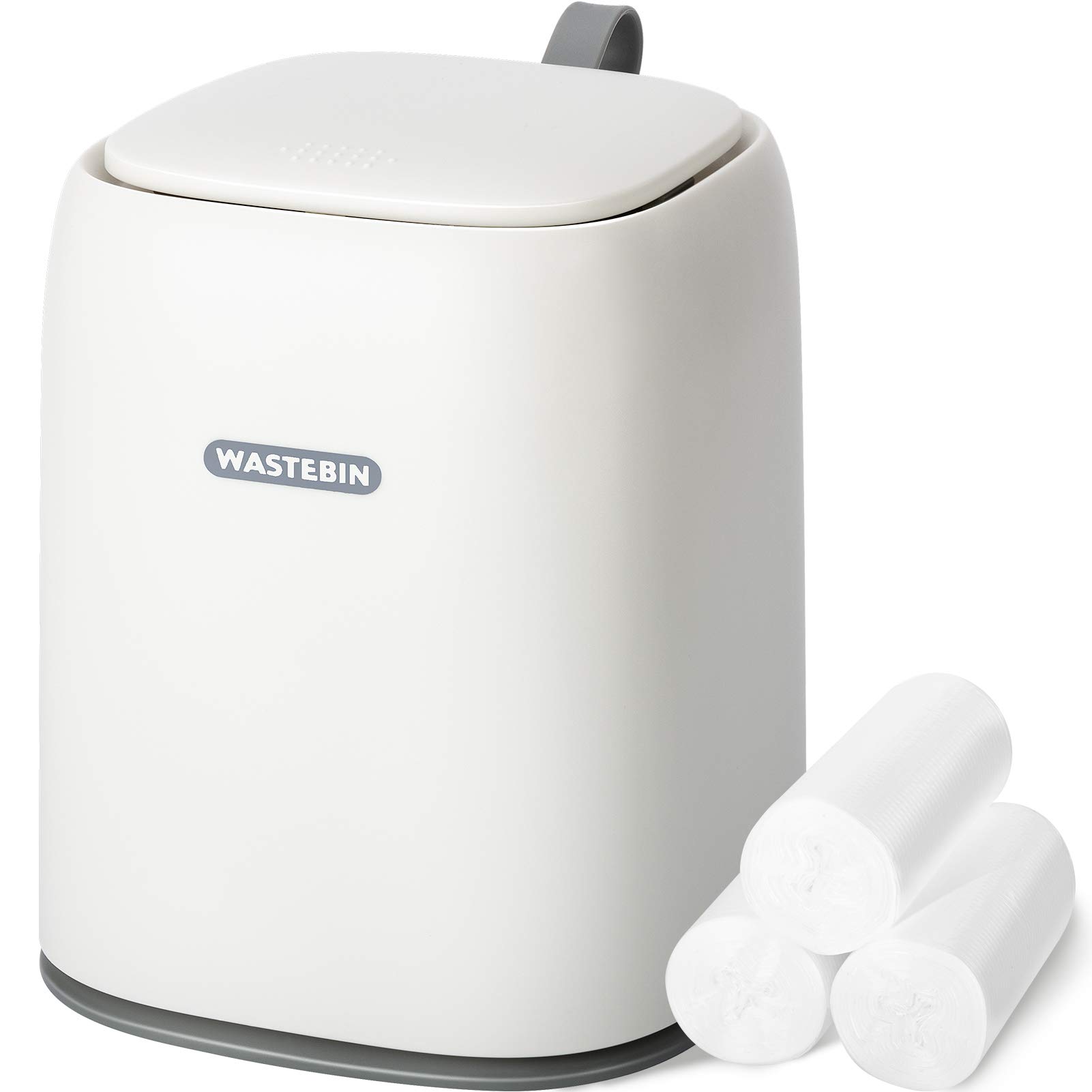 Mini Countertop Trash Can with 3 Rolls of Trash Bags - 1.5L Press-Type Lid Wastebasket for Kitchen, Bathroom, Office - Small Garbage Bin for Vanity, Coffee Table, Desk (White) - Perfect for Disposal of Tissues, Cotton Swabs & Small Trash