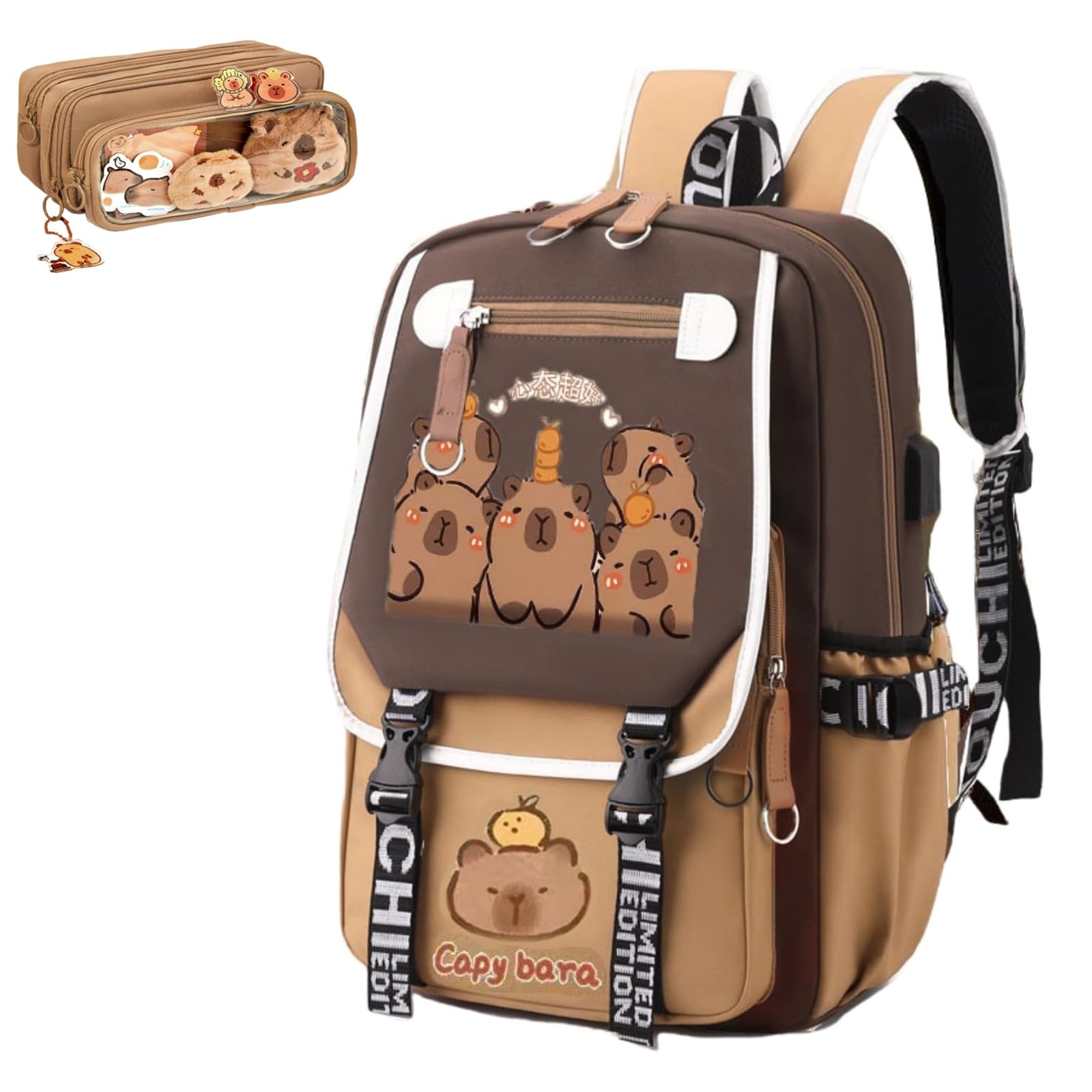 Capybara Backpack for School - Large Cute Kawaii Backpack with Pencil Case, Durable Teenage Girls Boys Bookbag for College, Travel & Daily Use