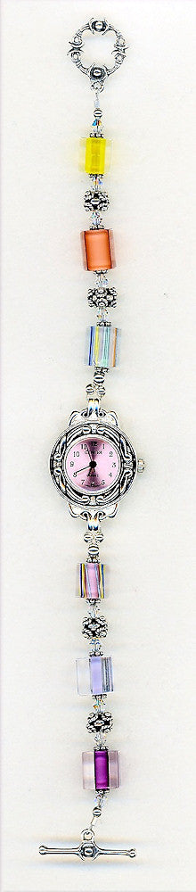 Elegant Pink Cane Glass Crystal Watch for Women - Vintage Style Fashion Accessory - Perfect for Parties, Weddings & Special Occasions