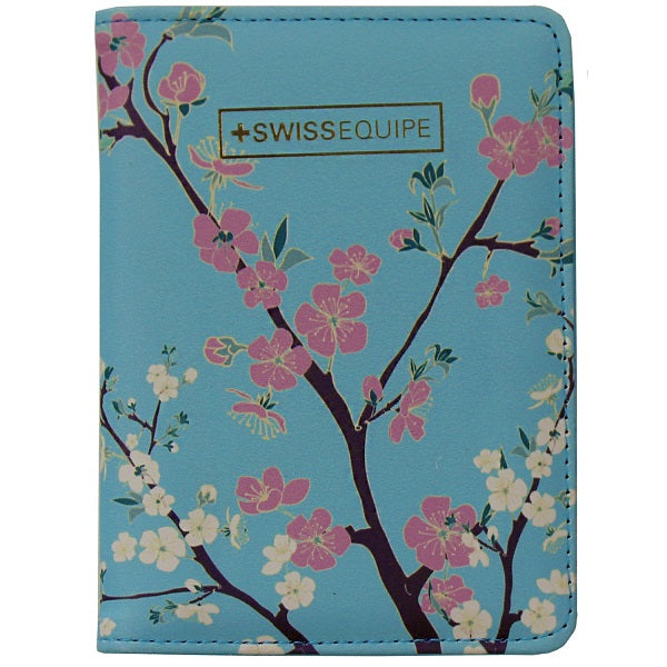 Swiss Equipe SA 05 F Floral PU Passport Card Holder - Blue | RFID Blocking Travel Wallet for Women & Men | Perfect for Airports, Vacations & Business Trips