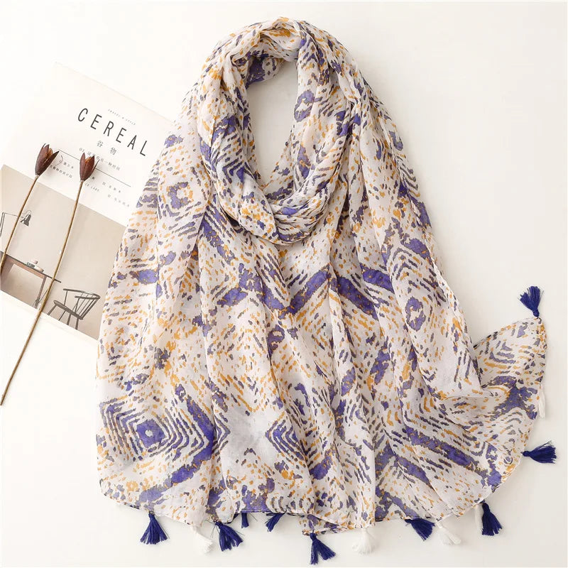 2023 Fashion Paisley Abstract Floral Tassel Viscose Shawl Scarf - Women's Lightweight Pashmina Wrap Stole & Muslim Hijab (180x90cm) - Perfect for Daily Wear, Office, Parties & Prayer