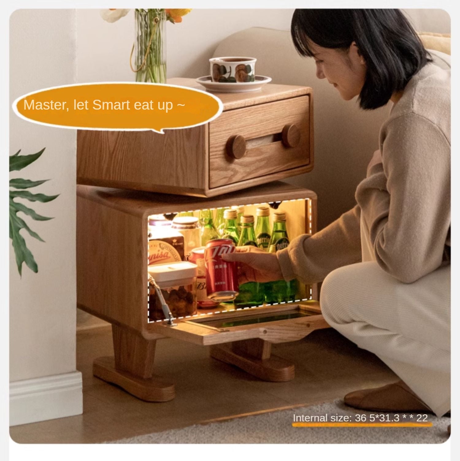360° Rotating Oak Solid Wood Nightstand - Modern Bedside Table for Bedroom, Living Room & Office