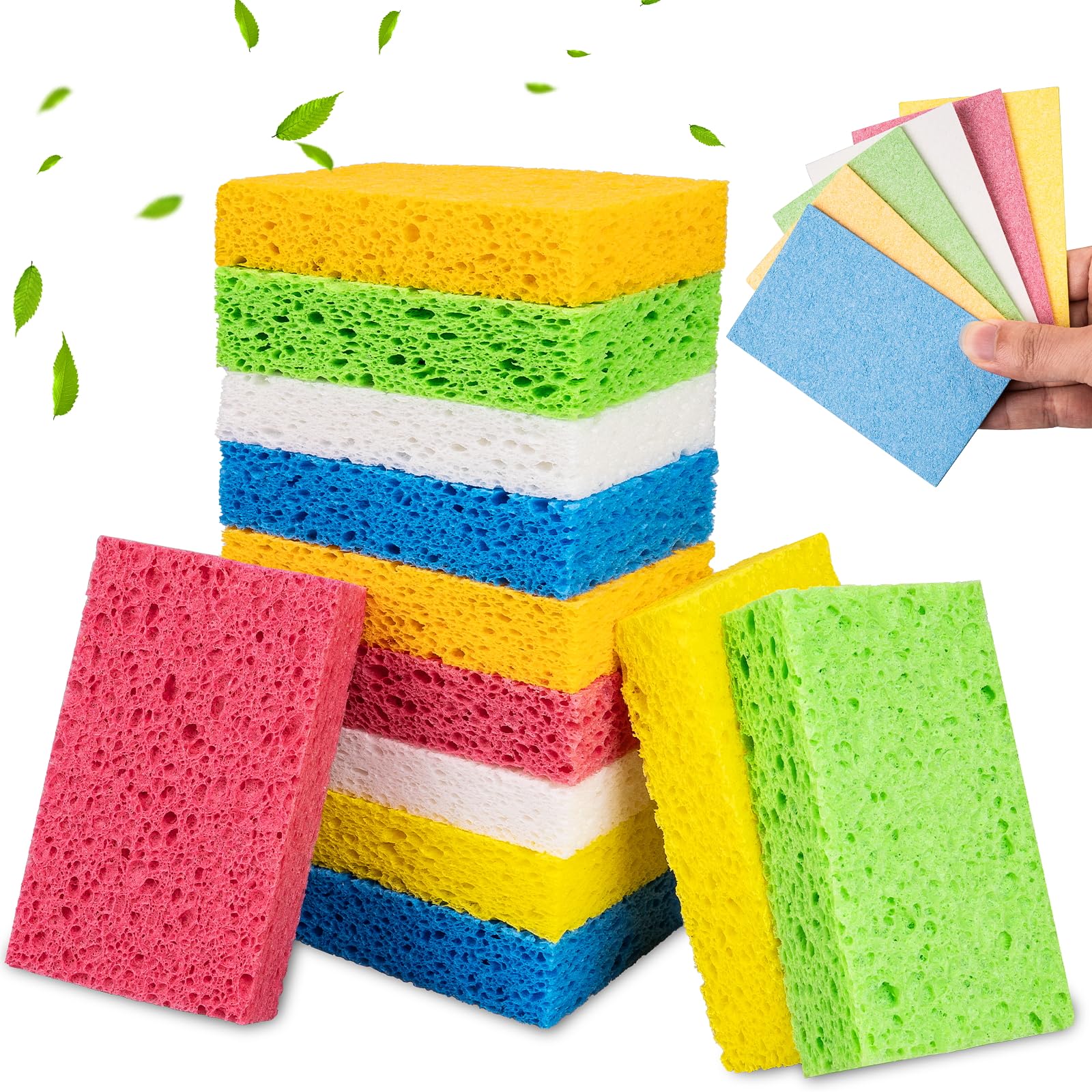 12PCS Premium Non-Scratch Kitchen Sponges - Heavy Duty Dish Washing Scrub Sponges, Multipurpose Cellulose Cleaning Sponges for Sinks, Countertops, Cookware & Utensils