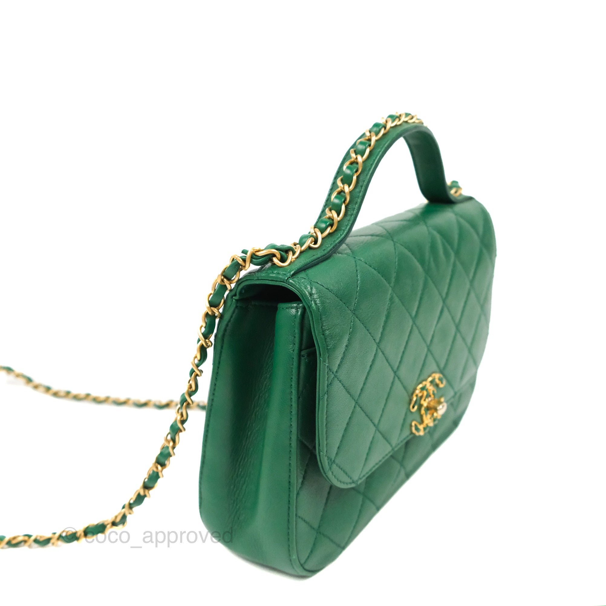 Chanel Chain Infinity Top Handle Bag - Green Lambskin Leather with Aged Gold Hardware - Luxury Crossbody Shoulder Bag for Women, Perfect for Parties, Weddings & Evening Events