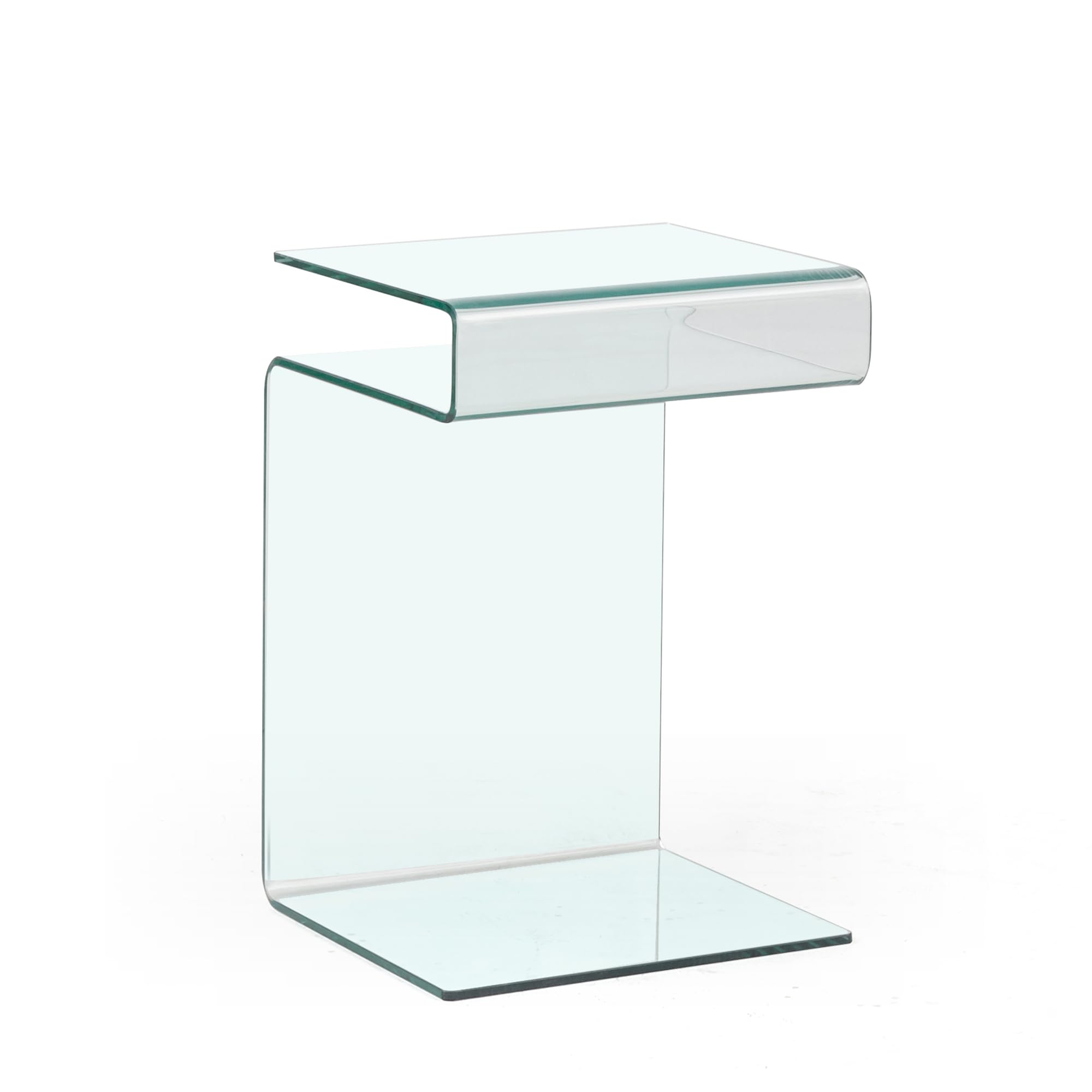 Clear Glass Nightstand - Modern S-Shaped End Table for Bedroom & Living Room, 16.55