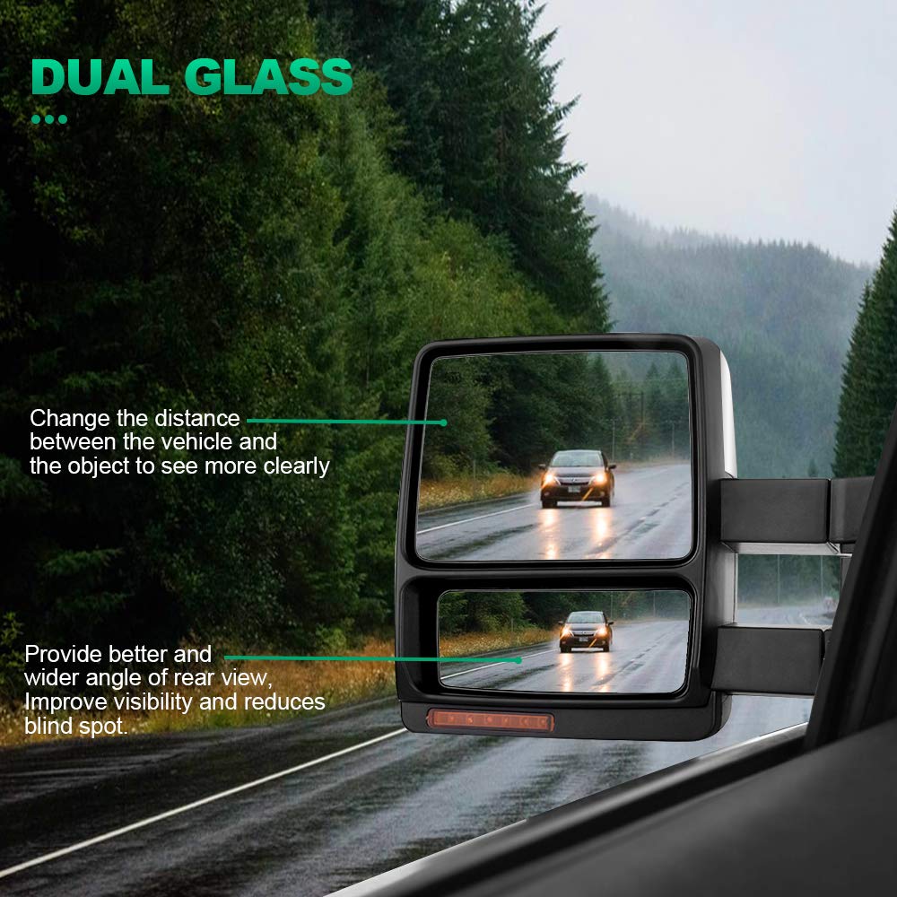 AUTOMUTO Power Adjustable Heated Towing Mirrors - Driver & Passenger Side, Folding, Black Housing, Turn Signal & Puddle Light, Chrome Accents - Compatible with Ford F-150 2004-2015 | Perfect for Towing, Off-Roading & Enhanced Visibility