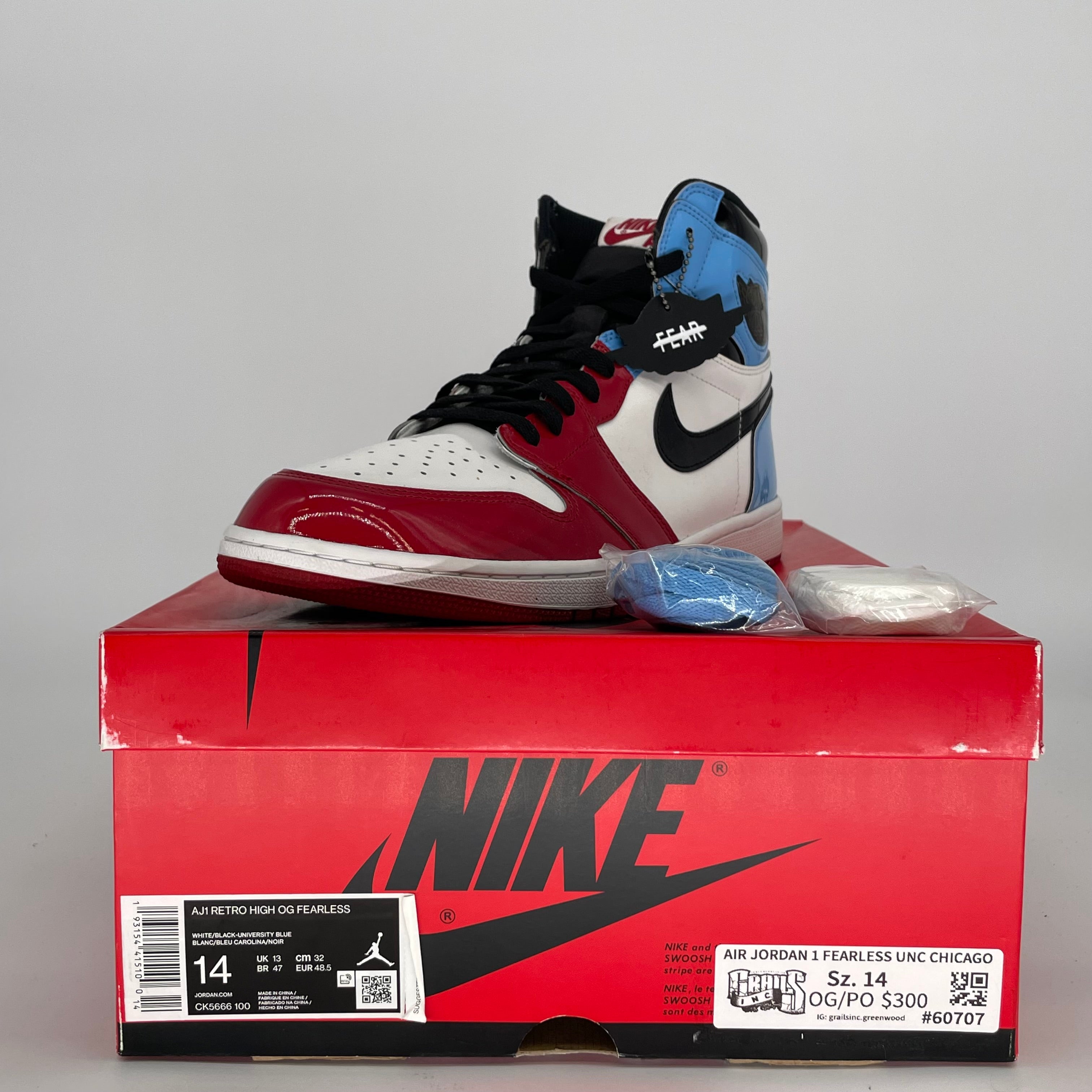**Air Jordan 1 Fearless UNC Chicago Men's Basketball Shoes - Size 14 (CK5666-100) - Authentic Retro Sneakers for Sports & Streetwear Fashion**