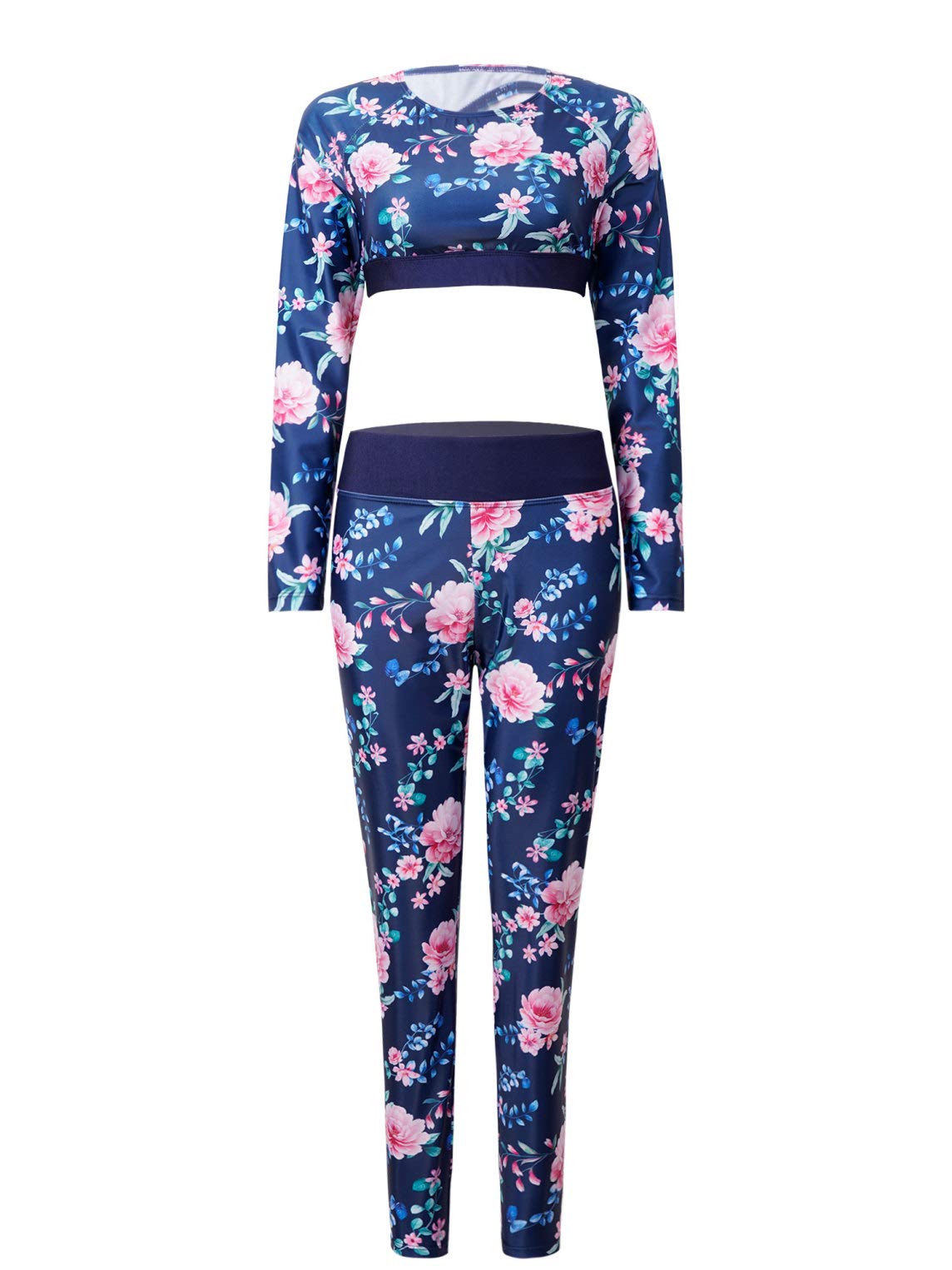Winying Women's 2-Piece Crop Top & Leggings Set - Printed Sportswear for Yoga, Gym, Running & Beach Swimwear | Fitness Outfit for Workouts & Summer Vacations
