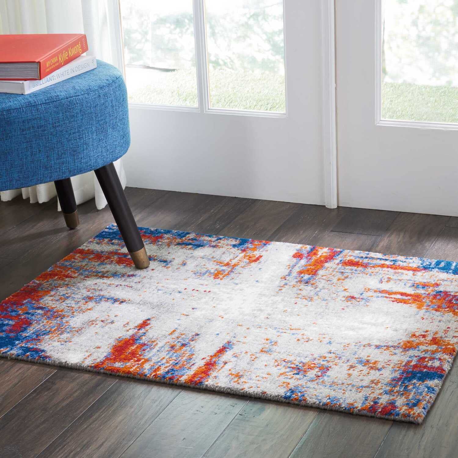 Nourison Twilight Modern Contemporary Red Blue Area Rug 8x8 Feet - Perfect for Living Room, Bedroom & Office Decor