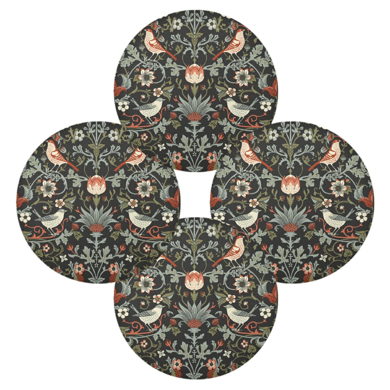 WIHVE Round Placemats Set of 4 - 15.4 Inch William Morris Vintage Floral Table Mats for Kitchen, Dining Room & Party Decor