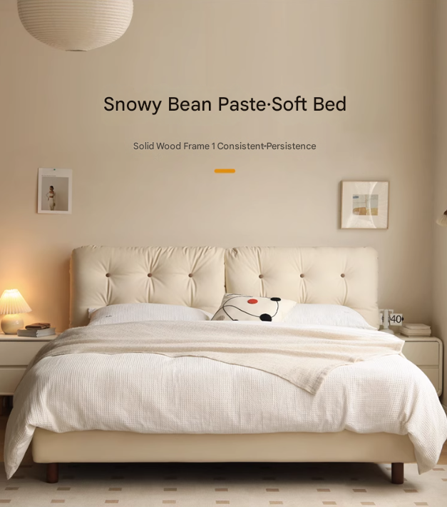 Organic Leather Art Bed - Cream Cloud Soft Mattress for Ultimate Comfort | Perfect for Master Bedrooms, Guest Rooms & Luxury Apartments