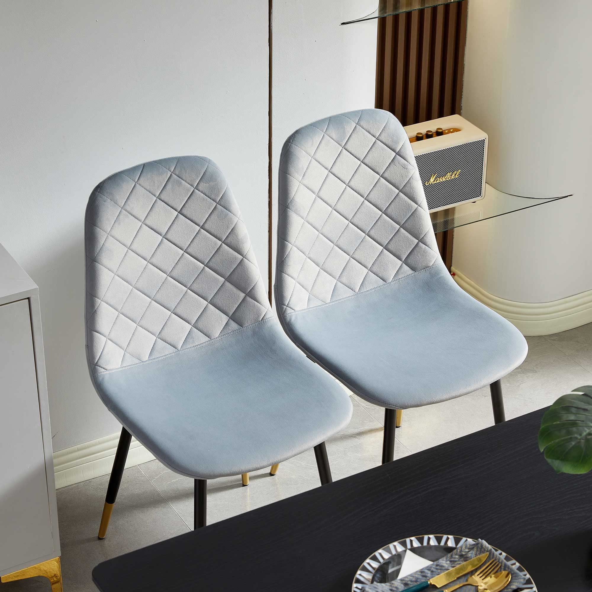 Nordicana Velvet Dining Chairs Set of 2 - Modern Upholstered Kitchen Side Chairs with Sturdy Metal Legs in Soft Grey | Perfect for Dining Room, Breakfast Nook & Small Space Decor