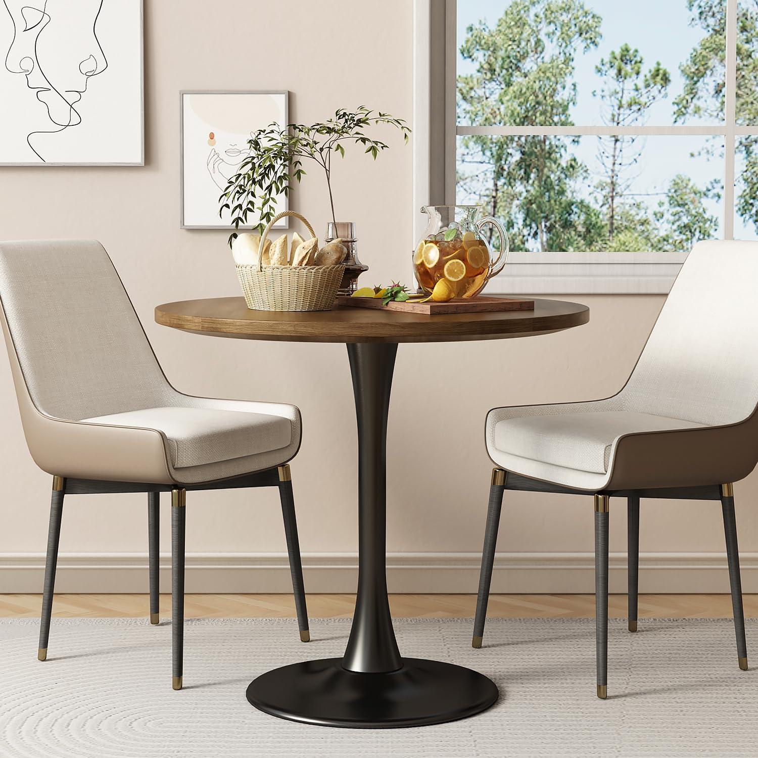Modern Round Wood Dining Table - 31.5 Inch Tulip Base Mid-Century Kitchen Table & Living Room Coffee Table | Perfect for Small Spaces, Breakfast Nooks & Contemporary Home Decor