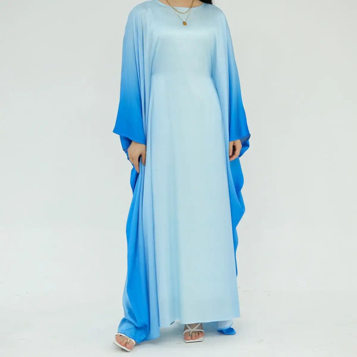 Elegant Butterfly Gradient Batwing Sleeve Women's Farasha Abaya Dress for Muslim Prayer, Wedding & Special Occasions
