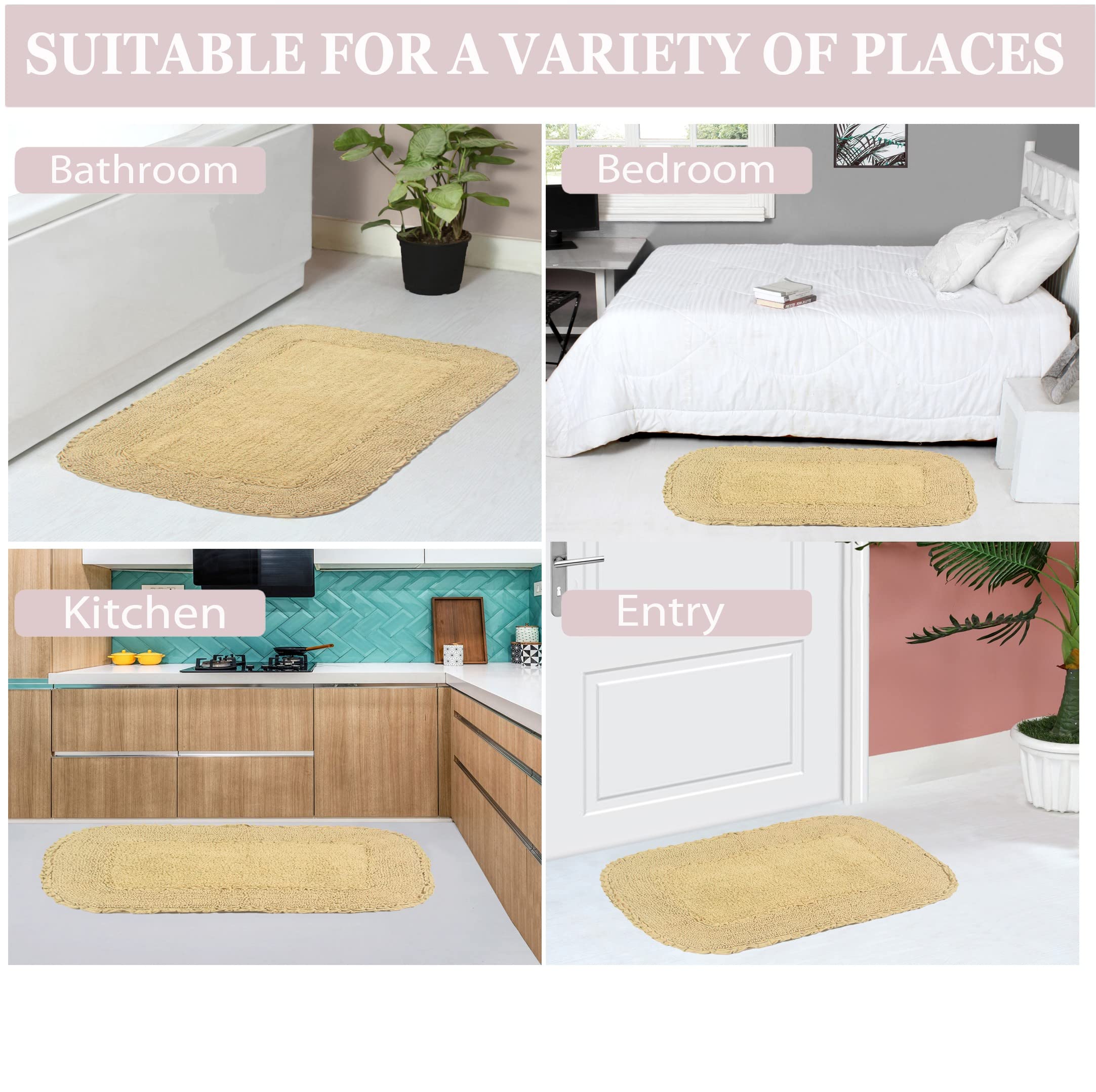 Home Weavers Radiant Collection 100% Cotton Bathroom Rugs Set - Ultra Soft, Absorbent & Washable Non-Slip Bath Mat for Bathroom & Kitchen (21