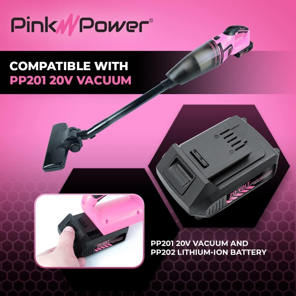 Pink Power PP202 20V Replacement Battery Compatible with Drill Kit, Cordless Stick Vacuum & Electric Detail Sander - Perfect for Home DIY Projects, Workshop Tools and Cleaning Tasks