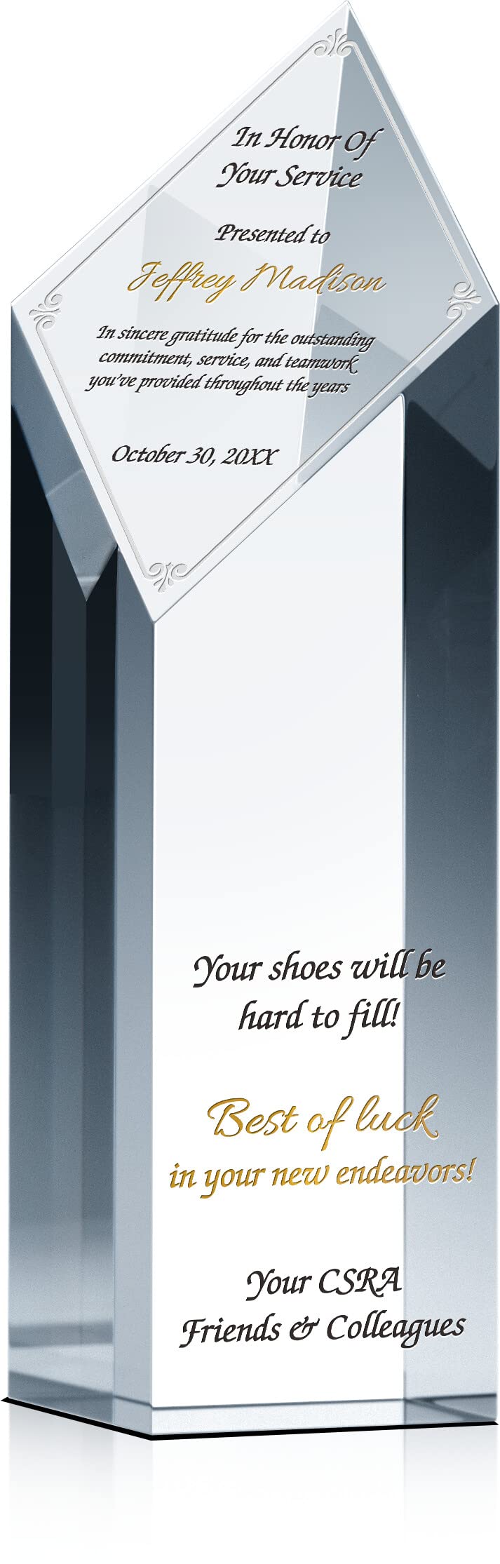 Personalized Crystal Coworker Leaving Gift Plaque - Custom Engraved Name & Message - Unique Retirement, Farewell, or Departure Gift for Men & Women (9 Inch) - Perfect for Office Goodbyes, Retirement Parties & Appreciation Events