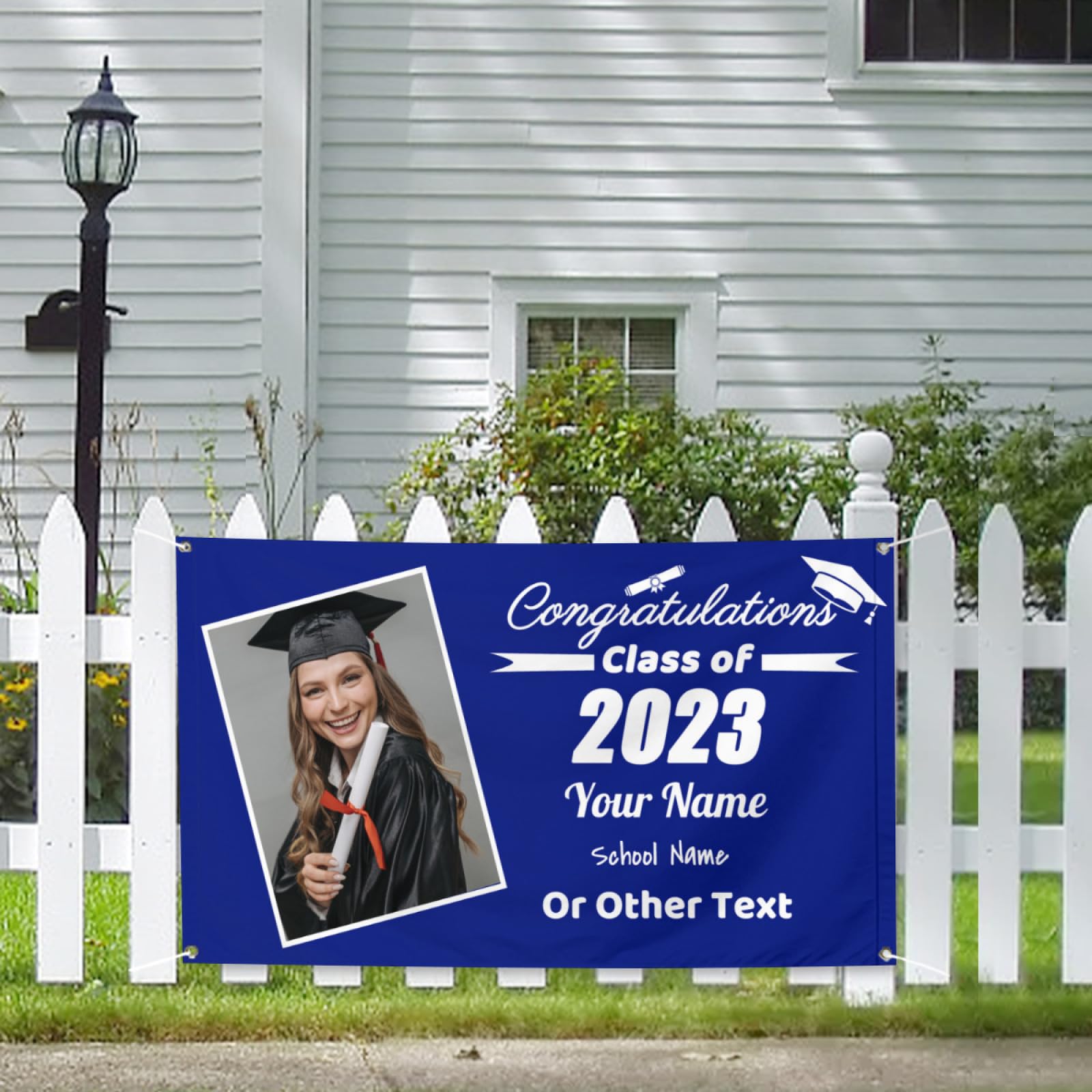Custom Graduation Banner 2023 - Personalized Large Blue Party Decoration Flag for Indoor & Outdoor Wall Decor - Perfect for Kids, Students & Classmates Graduation Celebrations