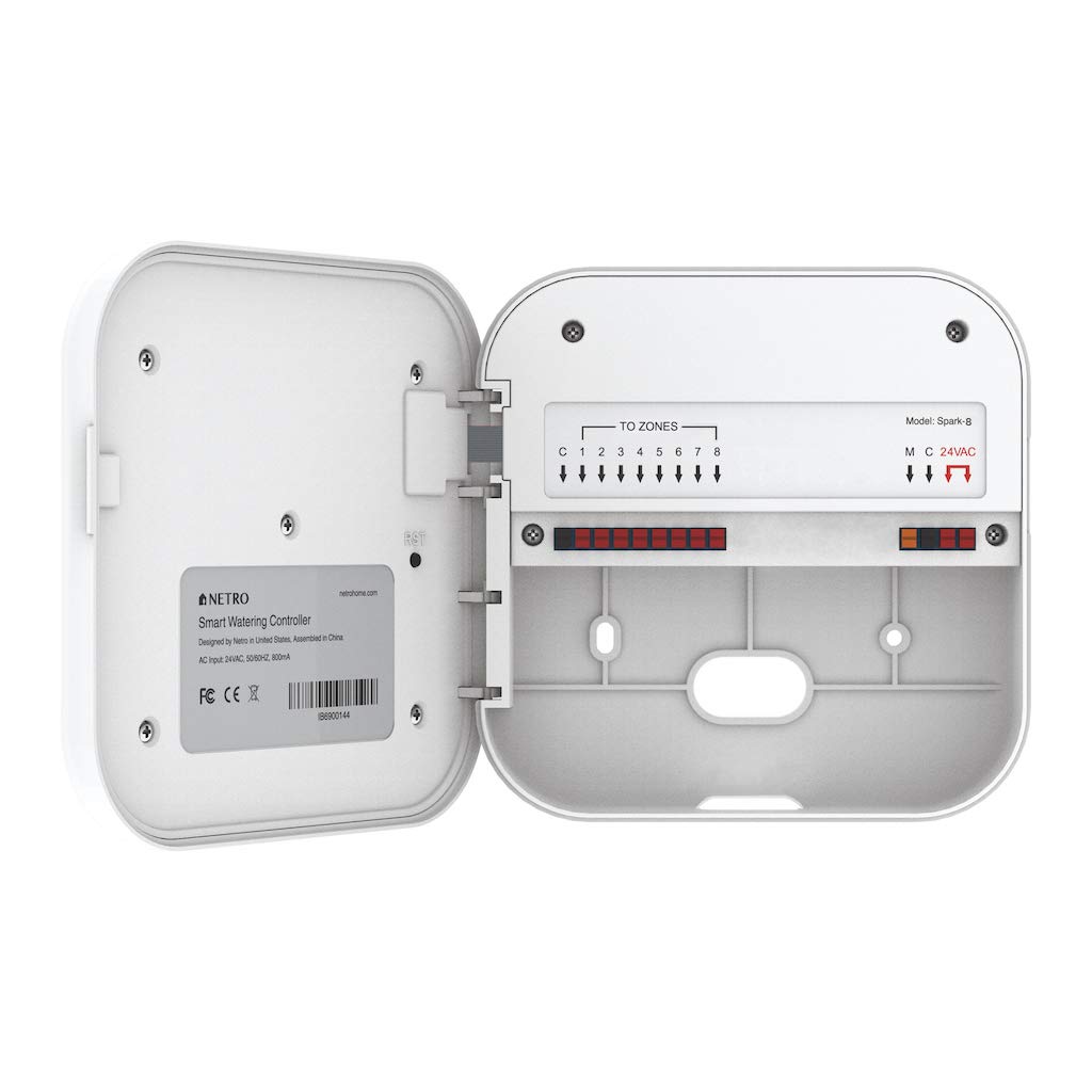 Netro Spark Smart WiFi Sprinkler Controller - 8 Zone, Weather Aware, Alexa Compatible, Remote Access for Efficient Lawn & Garden Watering - Perfect for Smart Home Automation & Outdoor Irrigation Systems