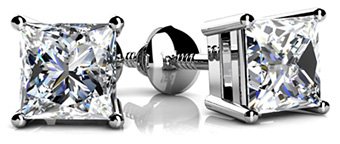 14K White Gold Princess Cut Diamond Stud Earrings (0.15ct, H-I Color, SI2 Clarity) - Screw Back for Secure Fit - Perfect for Weddings, Anniversaries & Special Occasions