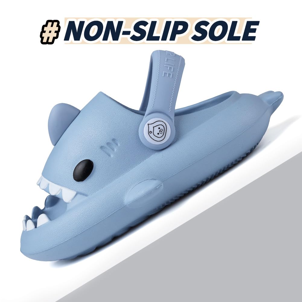 **Adorable Shark Slides for Toddlers - Boys & Girls Non-Slip Summer Sandals | Cute Cartoon Cloud Slippers for Beach, Pool, Shower & Indoor Play**