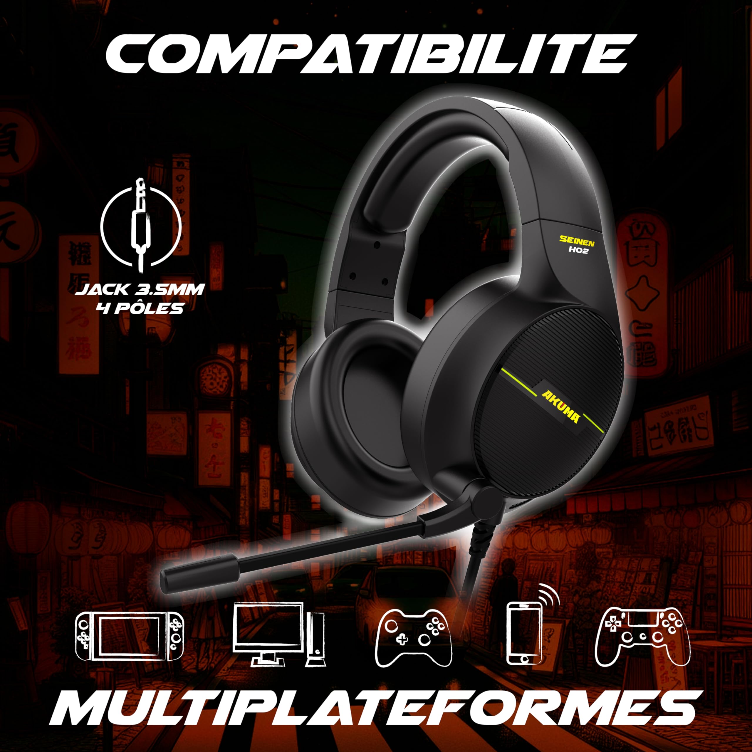 AKUMA Wired Gaming Headset SEINEN H02 - Stereo Sound, Ultra Lightweight, Deep Bass - 3.5mm Jack for PC PS5 PS4 Xbox One Mac Nintendo Switch Smartphone - Black - Perfect for Competitive Gaming & Long Streaming Sessions