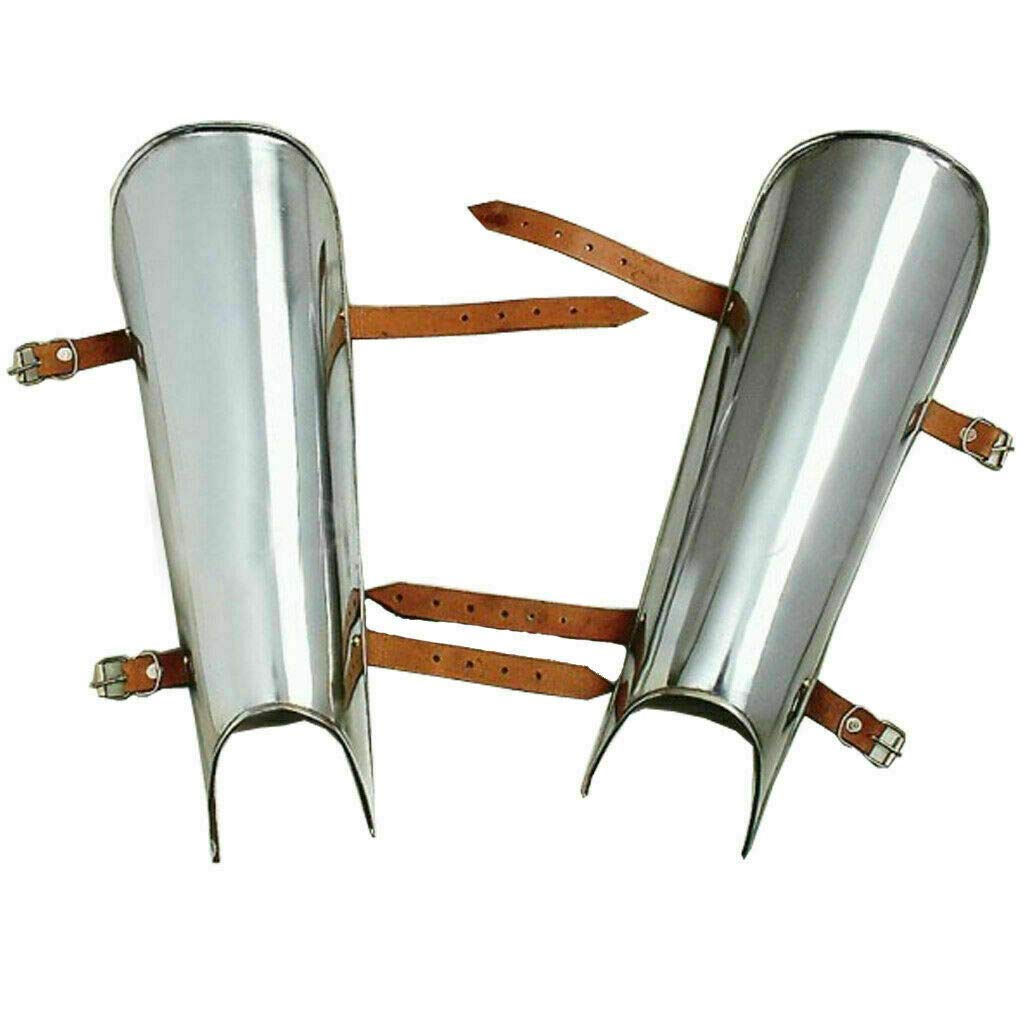 Roman Iron Greaves - Authentic Leg Armor for Historical Reenactment, LARP, Warrior Cosplay & Medieval Costume (Silver) | Perfect for Renaissance Fairs, Theater Productions & Viking Events