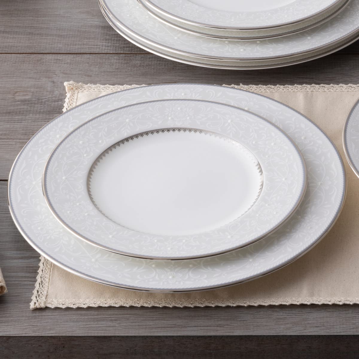 Noritake Brocato 5-Piece White Dinnerware Set - Elegant Porcelain Plates, Bowls & Cups for Formal Dining & Special Occasions