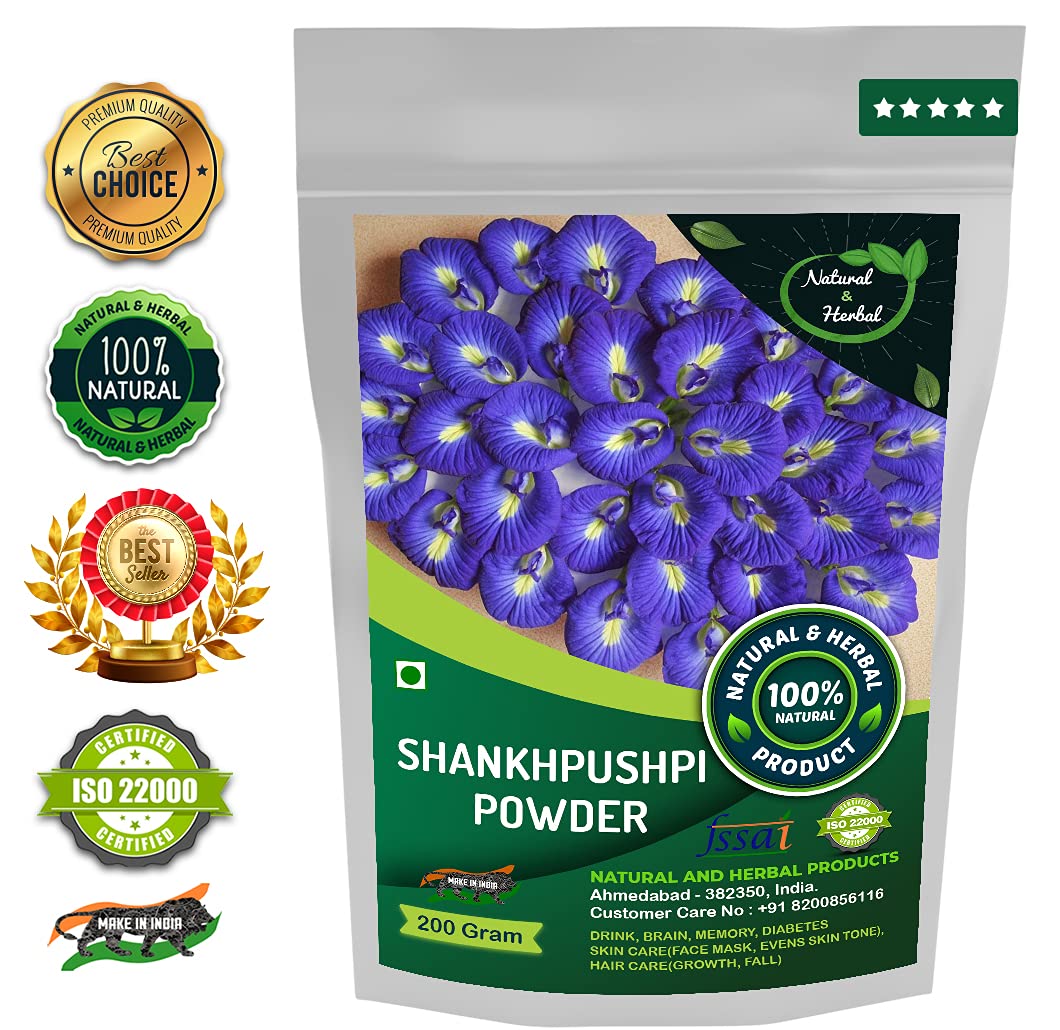 Shankhpushpi Powder (Convolvulus Pluricaulis) - 200G Organic Herbal Supplement for Brain Health, Memory Boost, Skin Care (Face Mask & Brightening), Hair Growth, Diabetes Support & Immunity - Perfect for Daily Wellness Drinks & Ayurvedic Remedies