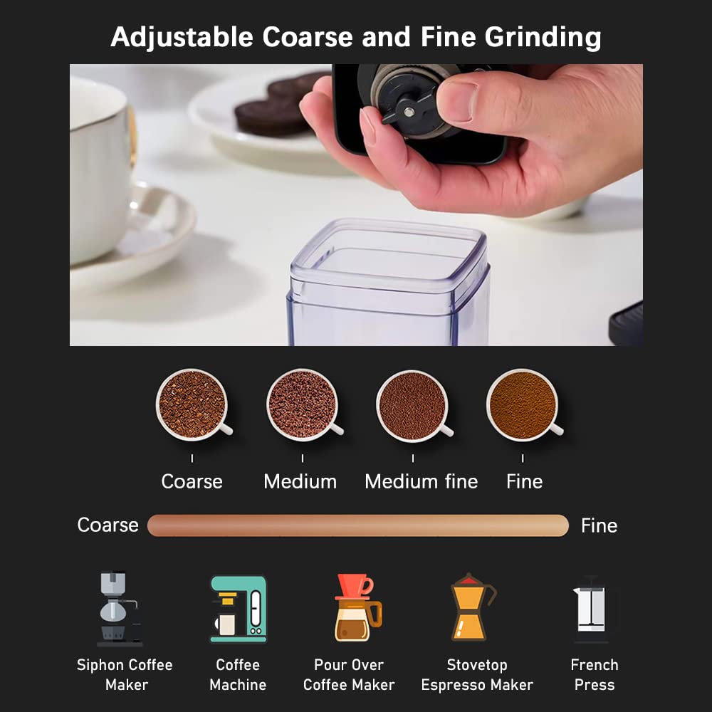 Premium Mini Electric Burr Coffee Grinder - Adjustable Coarse to Fine Grind Settings, Removable Chamber for Easy Cleaning - Perfect for Home, Office & Travel Use
