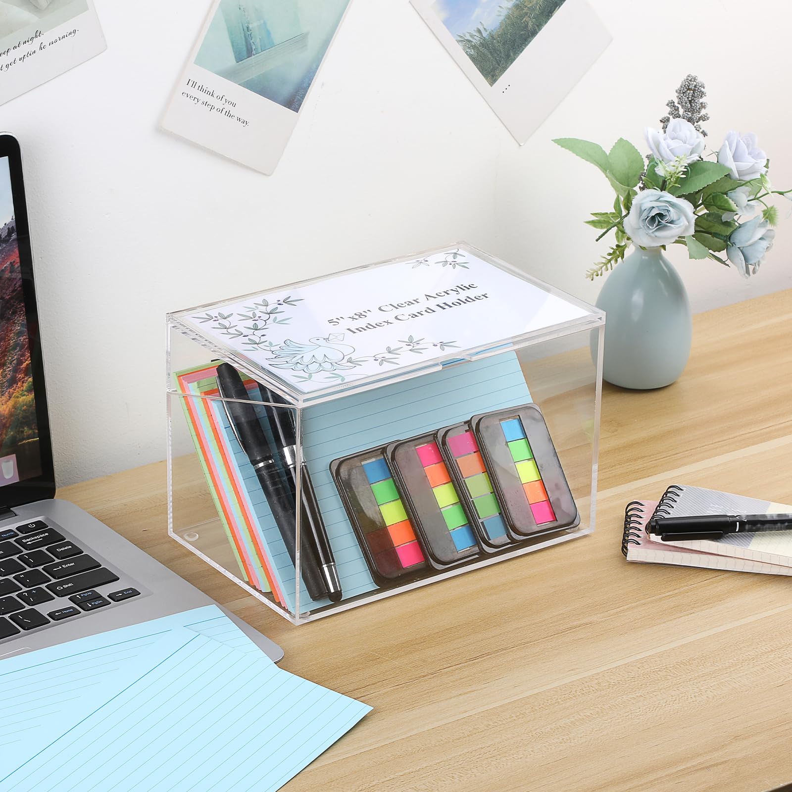 BTSKY Clear Acrylic 5 x 8 inch Index Card Box with Sign Lid - Durable Plastic Storage Organizer for Index Cards, Note Cards, Flashcards & Recipes | Perfect for Office, School, Kitchen & Home Organization