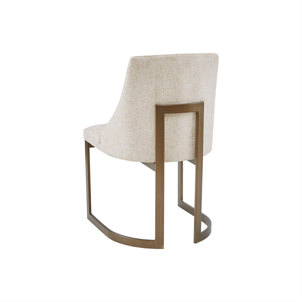 21'' Accent Dining Chairs Set of 2 - Antique Gold Metal Frame with Sled Legs, Modern Contemporary Style for Kitchen & Dining Room - White | Perfect for Small Spaces, Breakfast Nooks & Apartment Dining