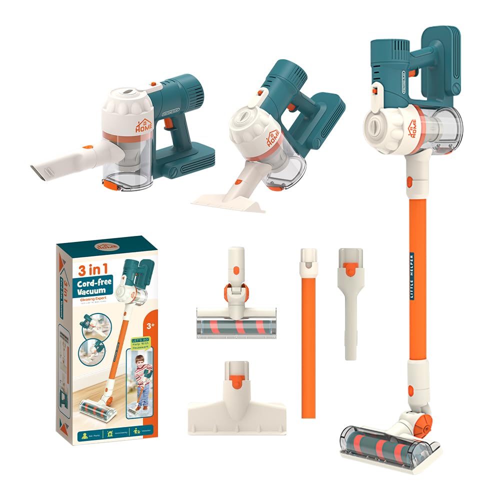 3-in-1 Kids Vacuum Cleaner Toy Set with Real Suction - Functional Toddler Cleaning Toy for Ages 3+ - Pretend Play Housekeeping Set for Early Childhood Development & Role Play Fun