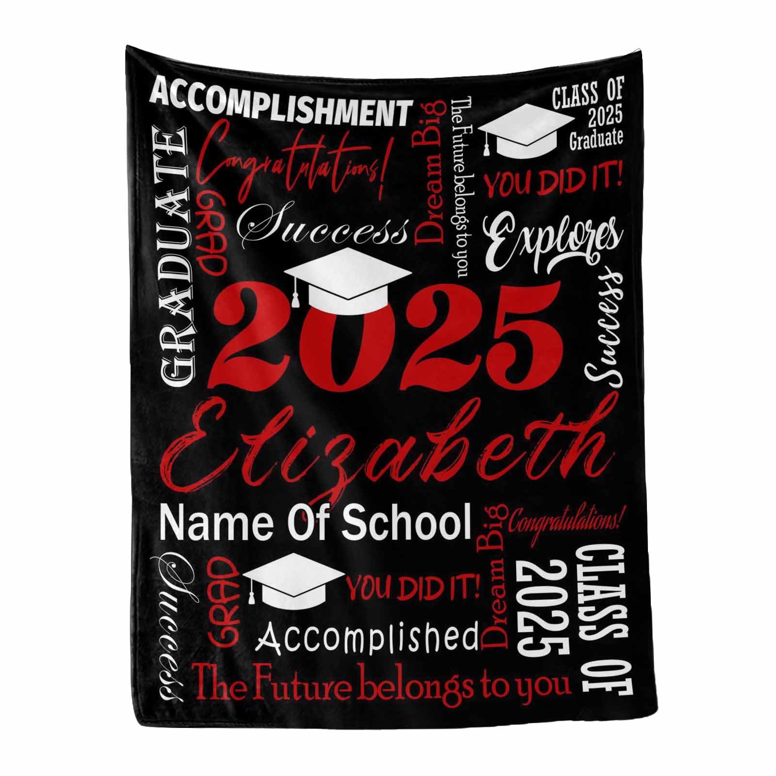 Personalized Graduation Blanket 2025 - Custom College Throw for Her, Him, Men & Women - 30x40 Inch Black & Red Graduate Gift - The Future Belongs to You - Perfect for Dorm Rooms, Graduation Parties & Alumni Celebrations