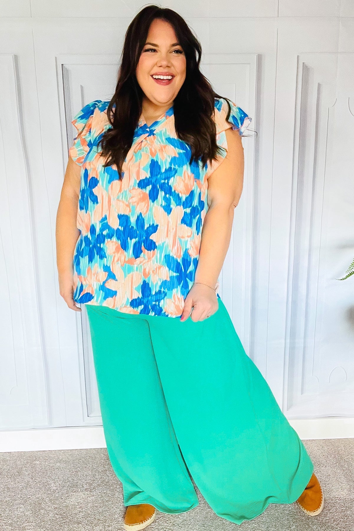 Just Dreaming Emerald Green Smocked Waist Palazzo Pants for Women - Comfortable Wide Leg Lounge Pants for Yoga, Travel & Casual Wear