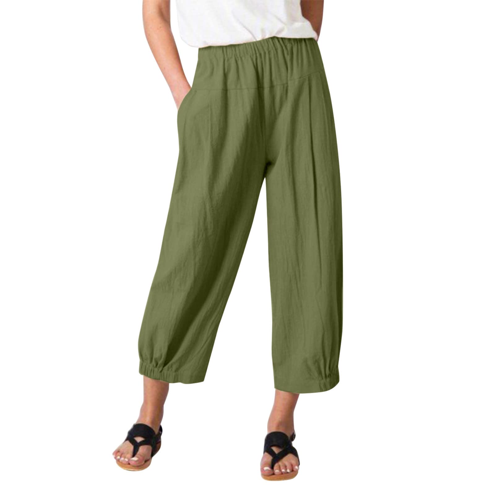 niuwa Women's Solid Color Elastic Waist Baggy Pants - Summer Loose Casual Lounge Sweatpants with Pockets | Comfortable for Yoga, Travel & Home Wear