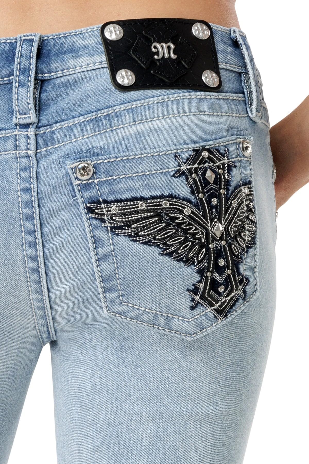 Miss Me Women's Ethereal Wings Stitch Low-Rise Bootcut Jeans - Stylish & Comfortable Denim Pants for Casual Wear & Night Out