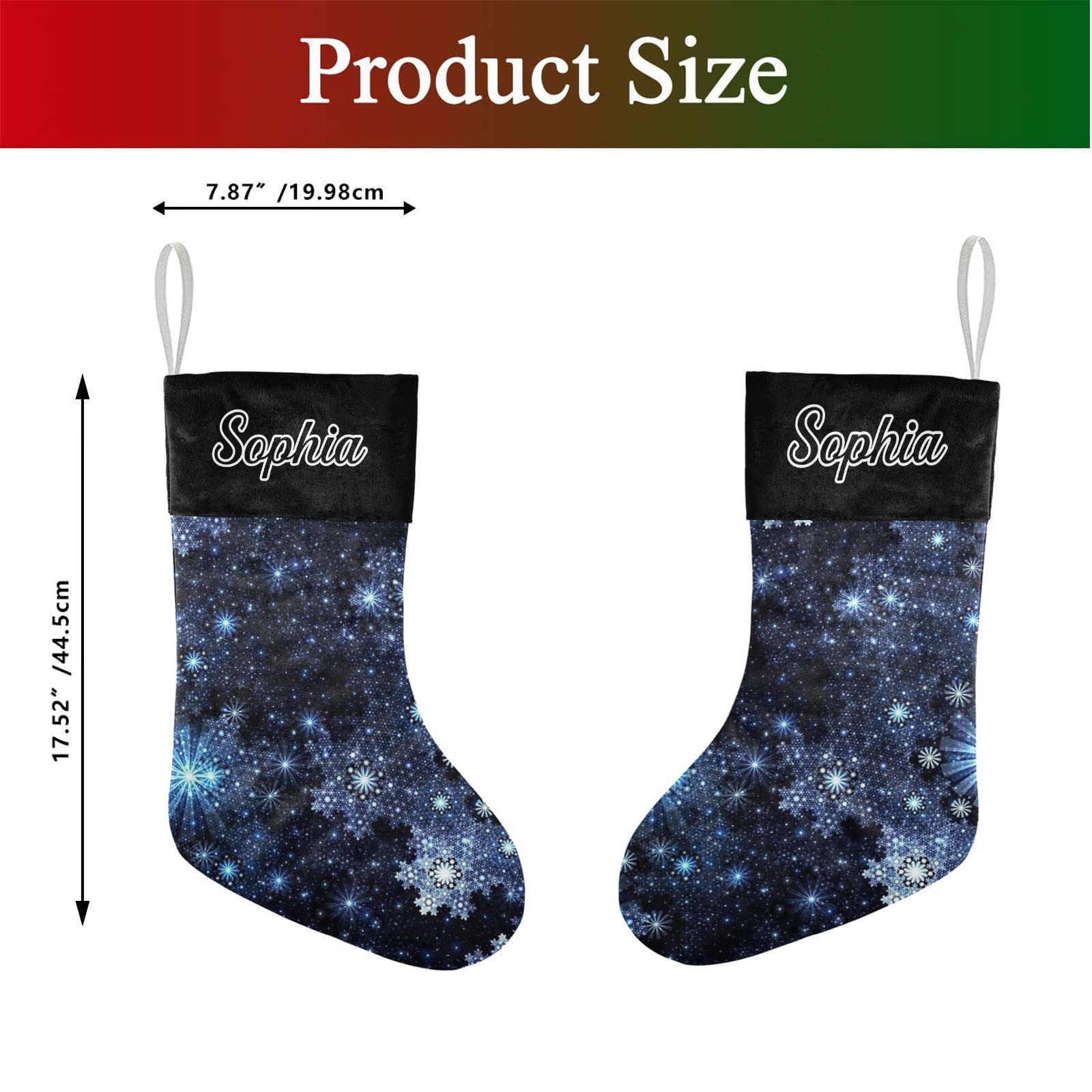 Personalized Winter Blue Snowflake Christmas Stocking - Custom Name Xmas Stockings for Family, Wedding & Party Decor (17.52 x 7.87 Inch) - Perfect for Fireplace Mantel, Gift Exchange & Holiday Home Decoration