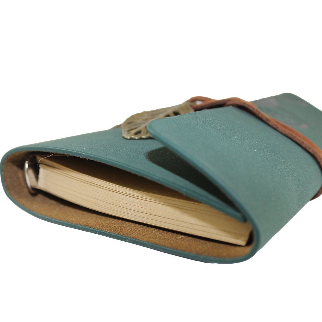 Vintage Retro Leather Journal Notebook with Blank Loose-Leaf Pages & Free Gel Pen - Army Green - Perfect for Travel, Writing, Sketching & Gift Giving