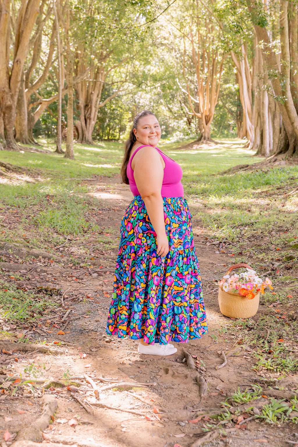 Kasey Rainbow African Print Carrie Skirt - Stylish Floral Midi Skirt for Women, Perfect for Summer Outfits, Beach Vacations & Boho Fashion