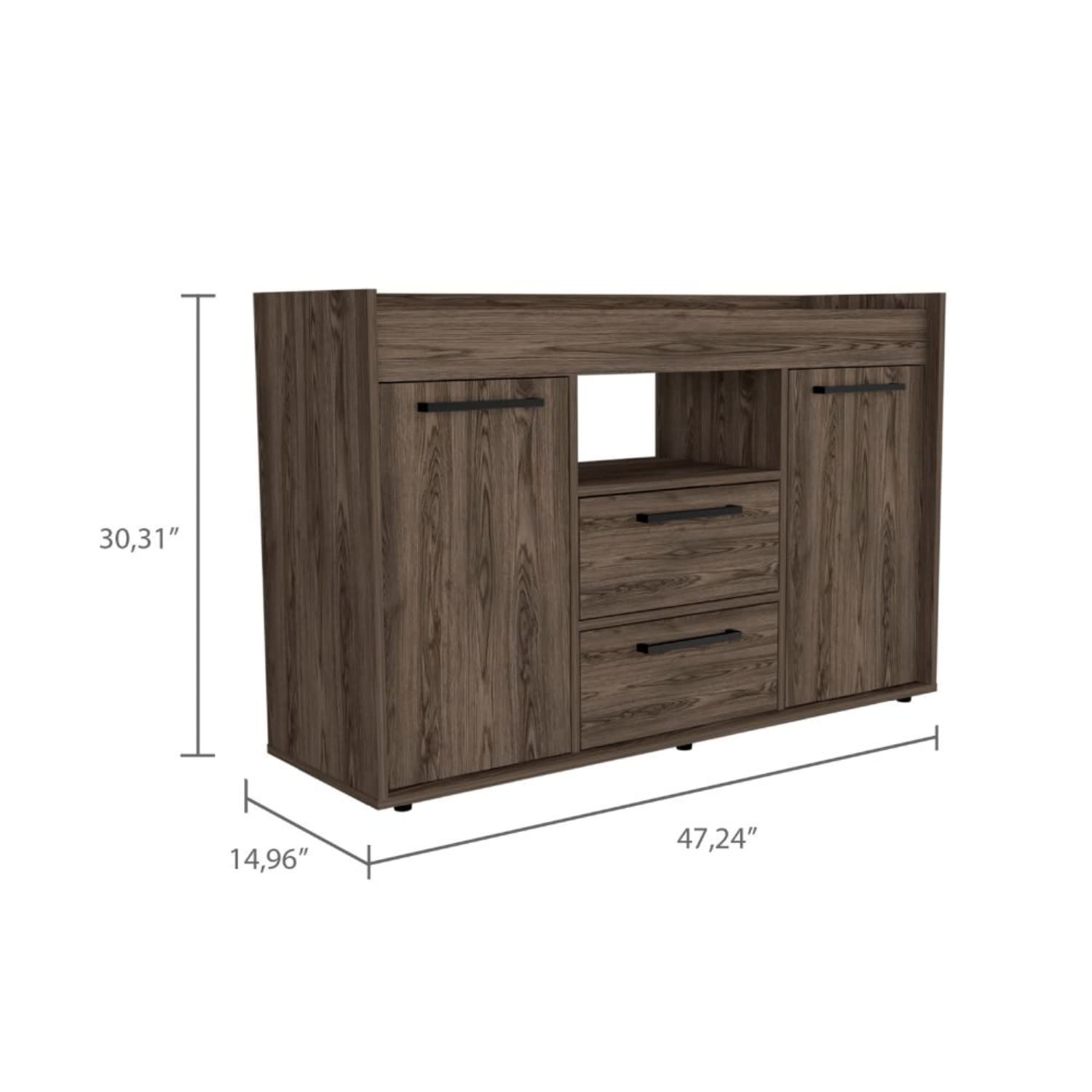 Hart Sideboard Double Door Cabinet with 1 Open Shelf - Dark Walnut Finish for Dining Room, Living Room, or Entryway Storage