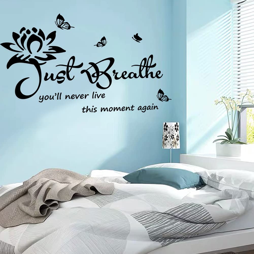 Vinyl Wall Stickers - Inspirational Just Breathe Quote Decals for Living Room, Bedroom, Nursery & Yoga Space - Waterproof Home Wall Art Decor for Relaxation & Meditation Areas
