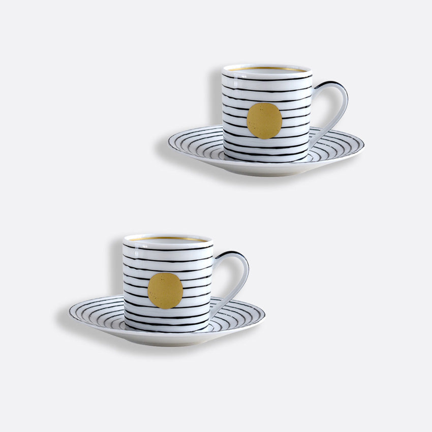Bernardaud Aboro Coffee Cups and Saucers Set - Elegant Porcelain Tea Cup with Saucer for Espresso, Cappuccino & Latte - Perfect for Home, Cafe & Restaurant Use