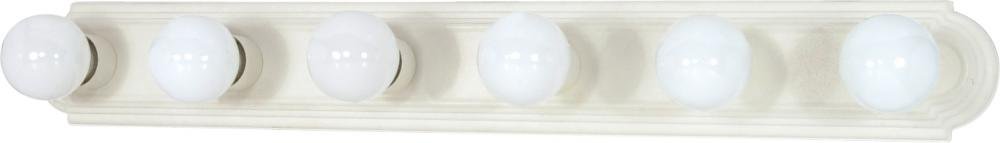NUVO 60/314 Six Racetrack Light Vanity Mirror with Textured White Frame & Alabaster Glass - Perfect for Bathroom Makeup, Shaving & Home Decor