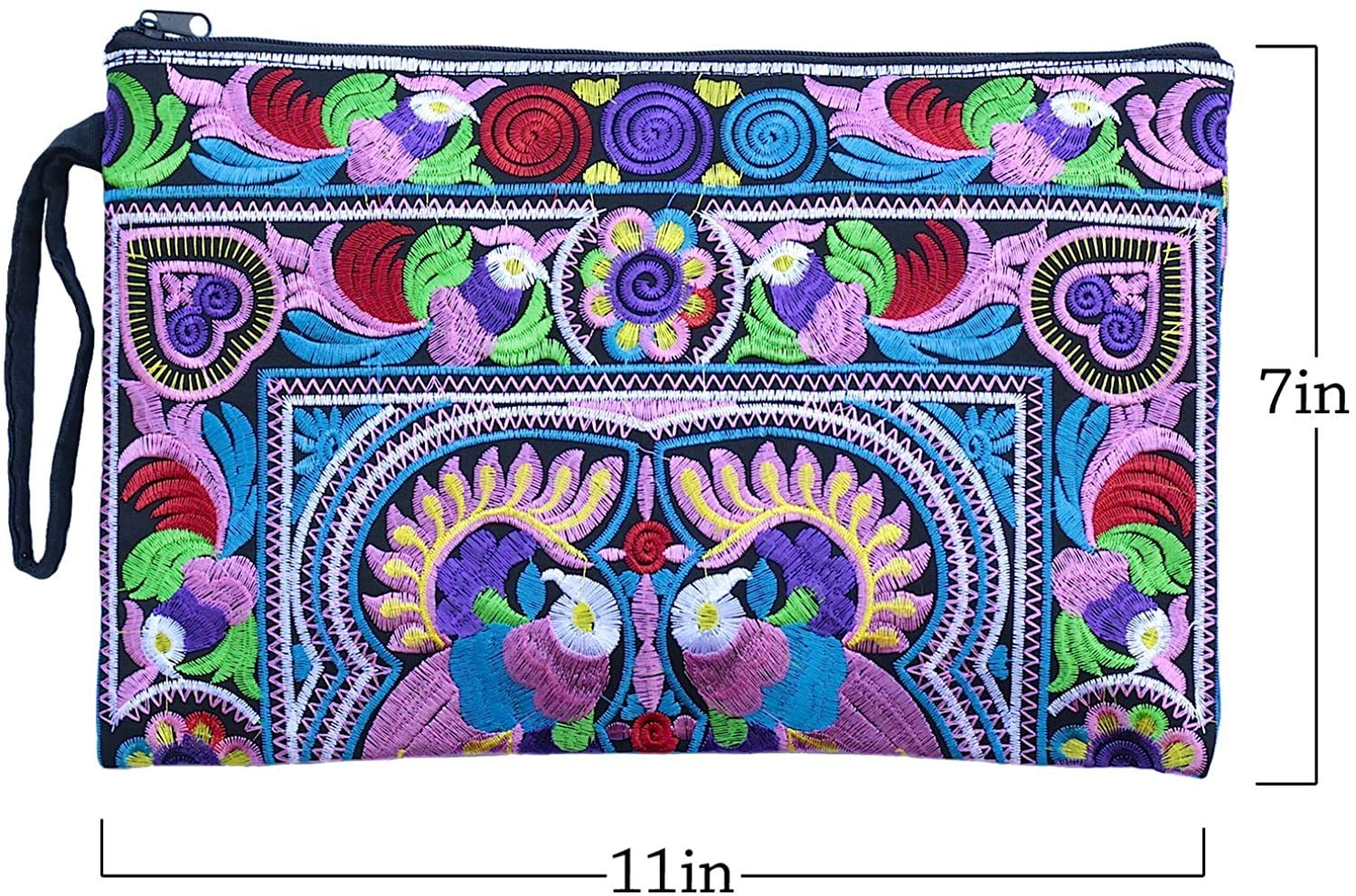 Sabai Jai Embroidered Clutch Purse with Wristlet - Large Boho Handbag for Women - Perfect for Weddings, Parties & Evening Events
