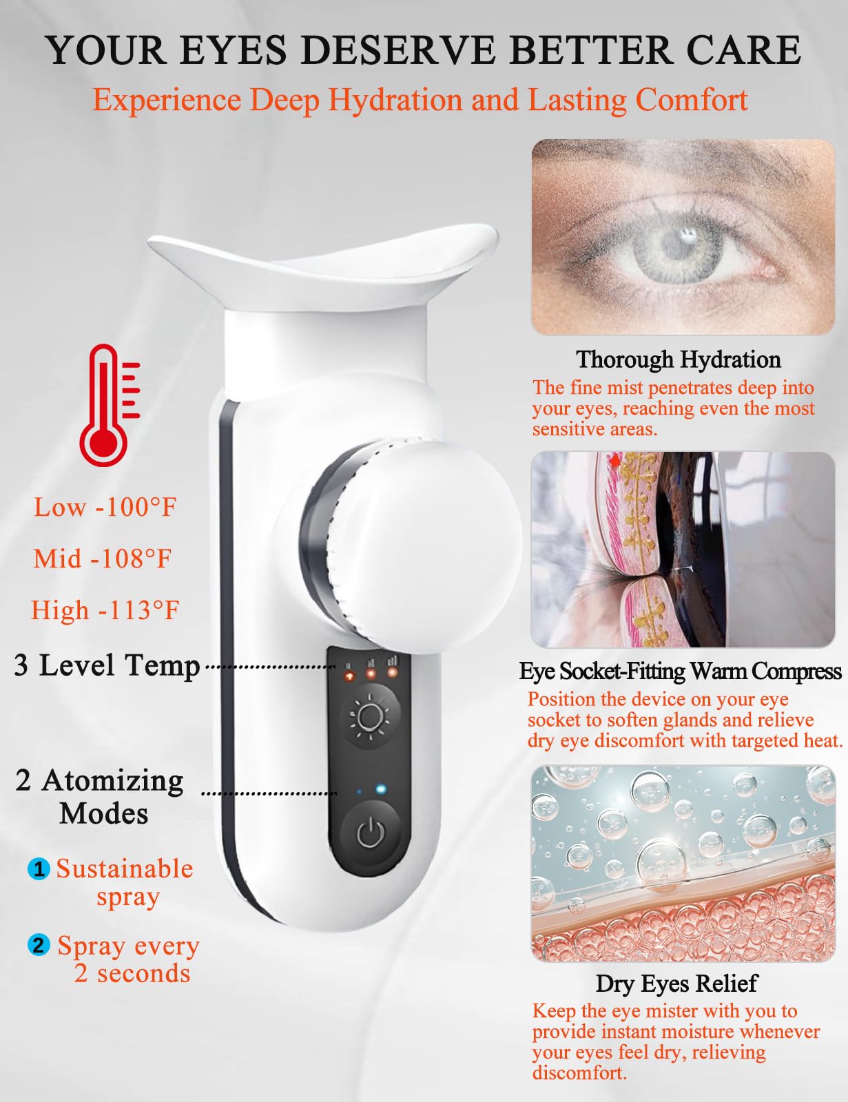 Rechargeable USB Heated Eye Massager - Portable Nano Steam Moisturizer for Dry Eyes & Stye Relief, Warm Compress Electric Eye Mask for Home, Office & Travel Use - Off White | Perfect for Stress Relief & Eye Care Routine