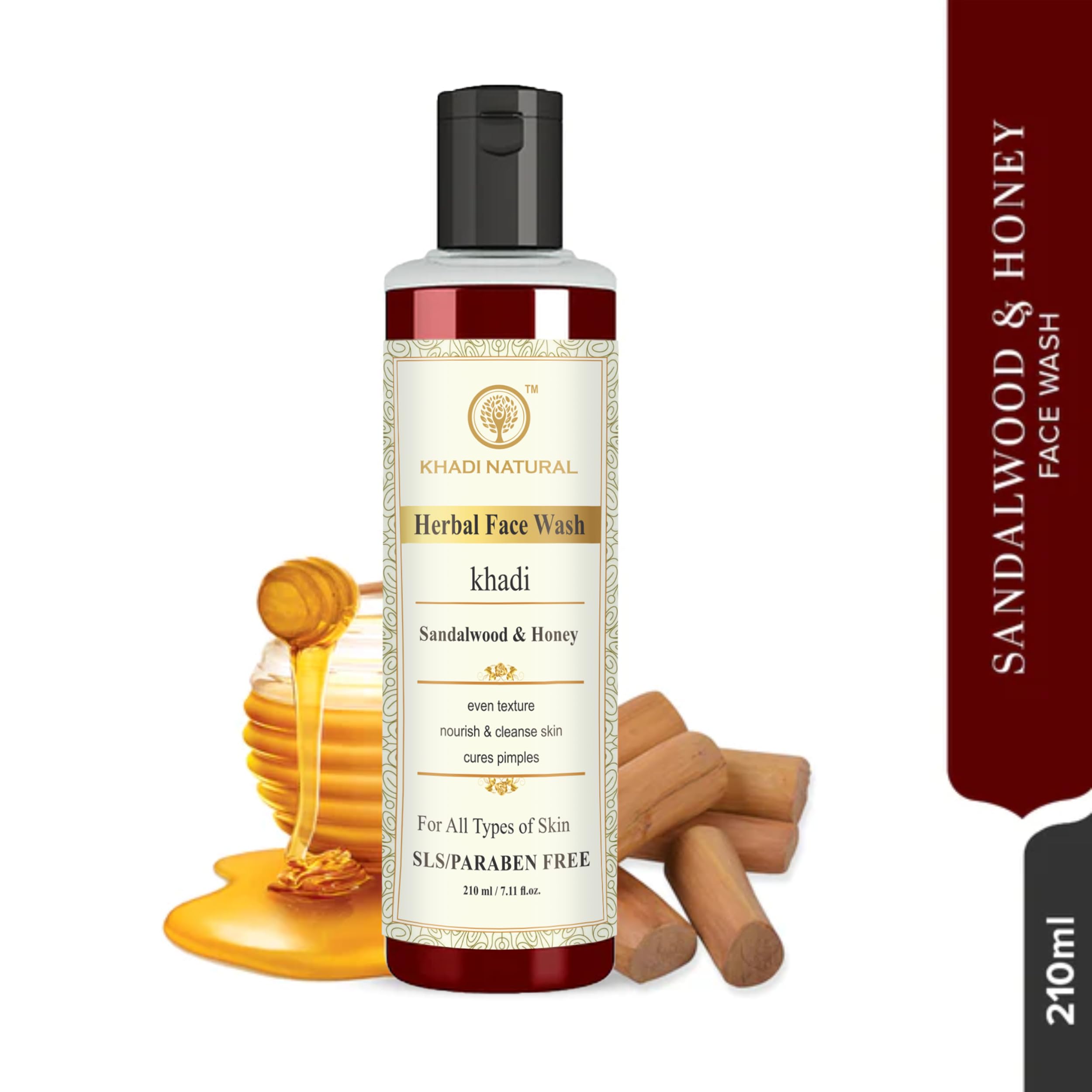 Khadi Natural Sandalwood & Honey Face Wash for Acne Scars & Blemish Reduction - 210ml (Pack of 2) | Gentle Cleanser for Healthy Glowing Skin | Perfect for Daily Skincare Routine & Sensitive Skin Care