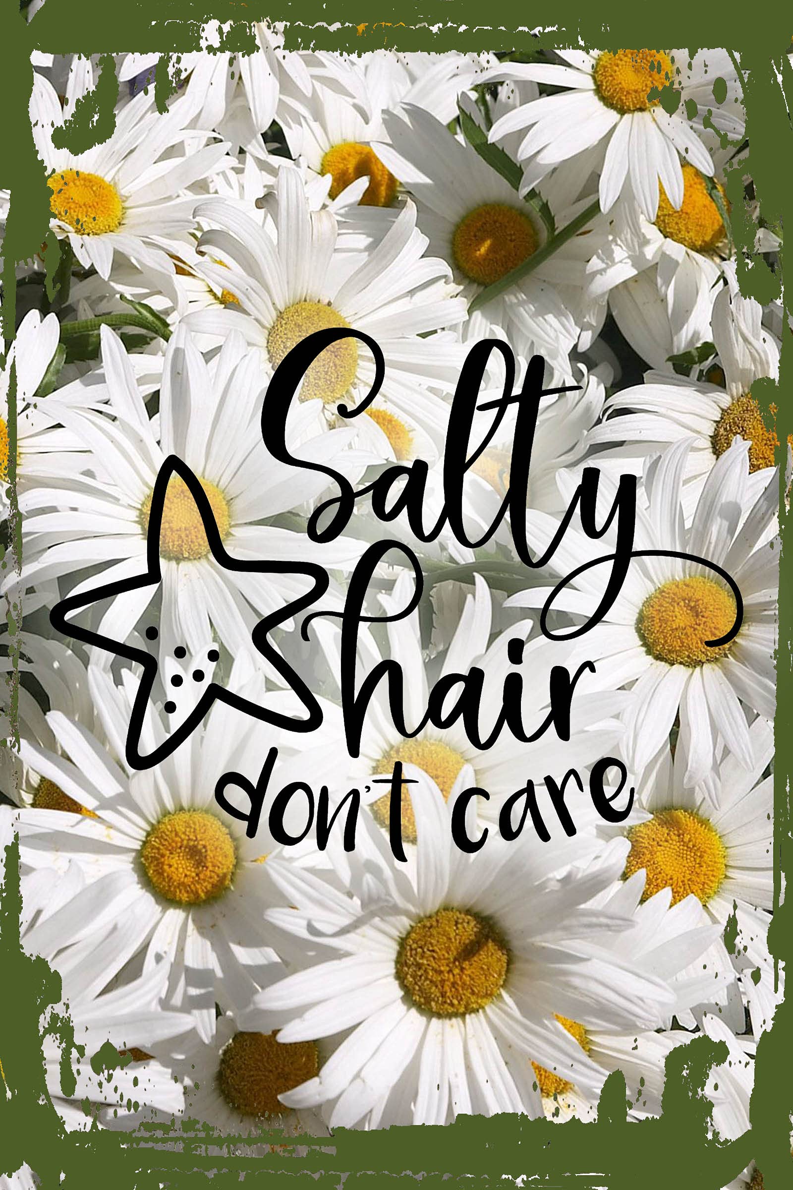 Funny Daisy Flower Wall Art - 'Salty Hair Don't Care' Cursive Starfish Ocean Decor - 8x12 Inch Coastal Hanging Sign for Beach House, Bathroom, or Gift